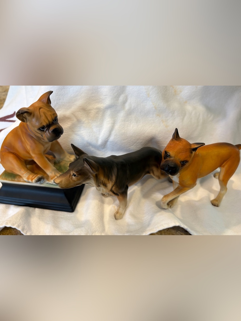 3 vintage dog statues. Check photos for condition, made in Japan